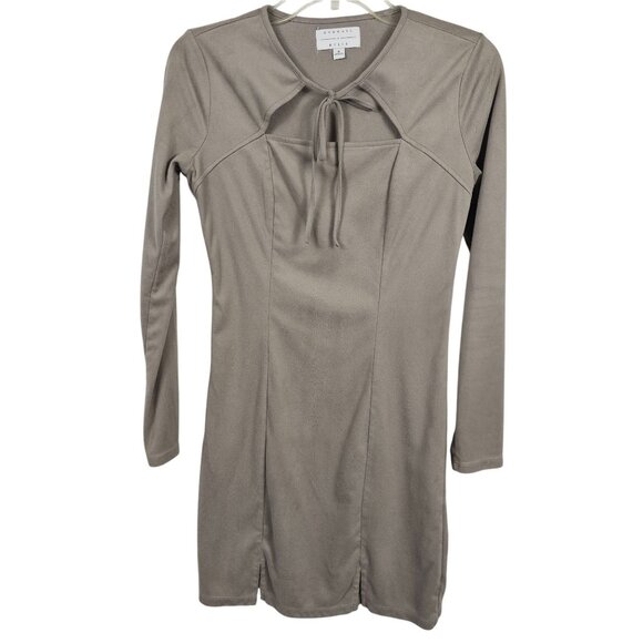 Faux Suede Gray Brown Baby Doll Preppy Party Mini Dress Small Kendall + Kylie  S - Picture 2 of 11